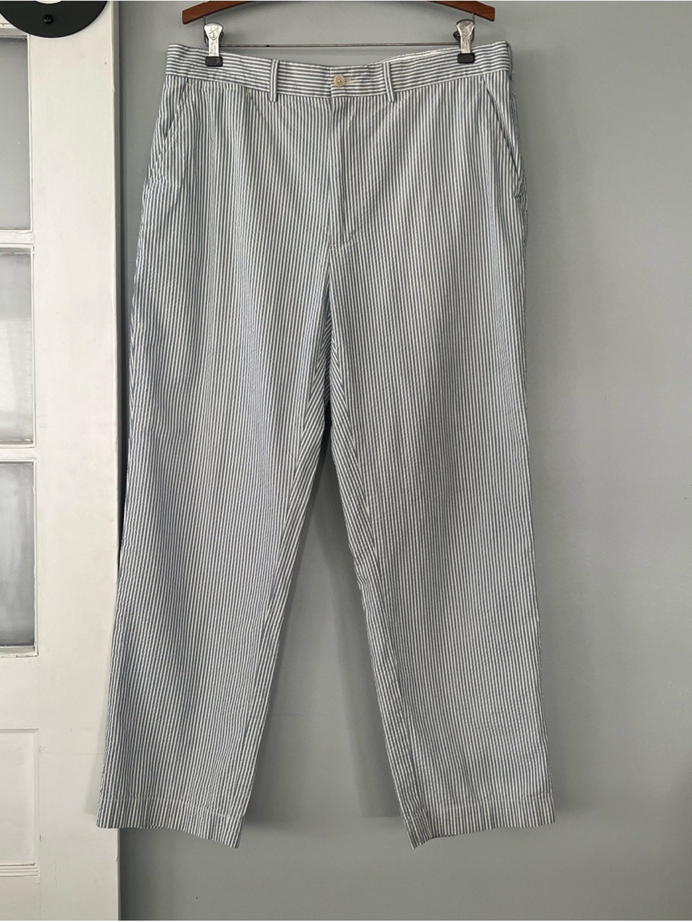 VTG Polo Ralph Lauren Pants Mens 36x30 Blue Hickory Seersucker Prep Trad Outdoor